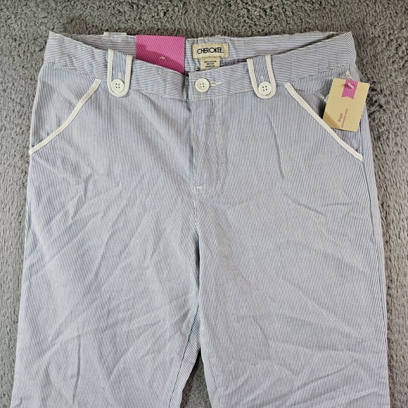 NWT Cherokee Pants Women Size 16 30x30 Adjustable Waist Blue White Striped - Picture 2 of 15
